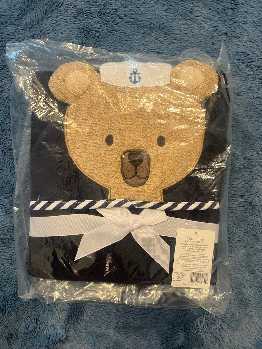 Hudson Baby Sailor Bear Hooded Kids Towel - Navy
